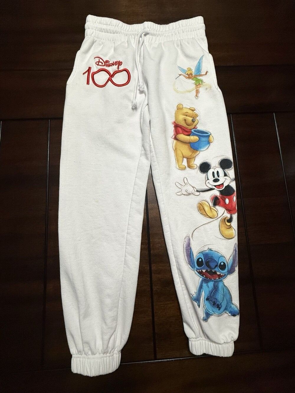 🔥🐭Disney 100th Anniversary White S Character Graphic Jogger Sweatpants